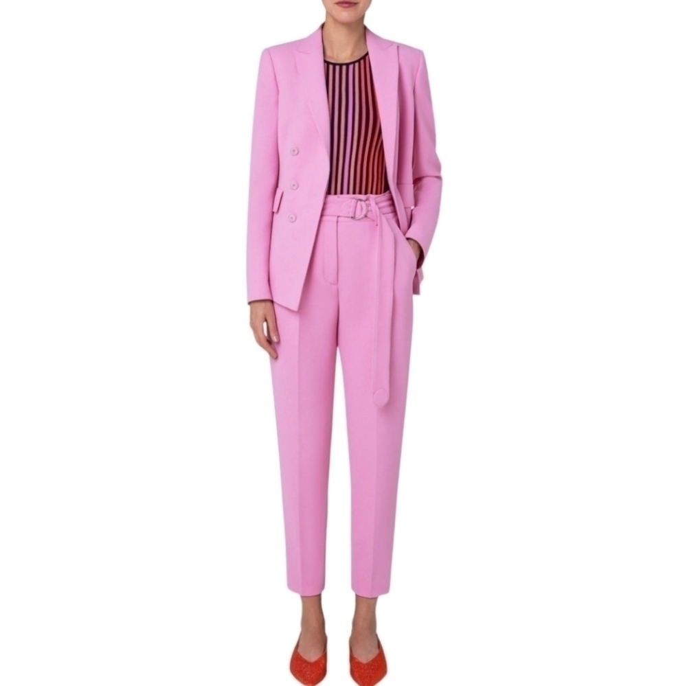 Akris punto Fred Crêpe Sablé Tapered Pants, Size 12, Pink, NWT